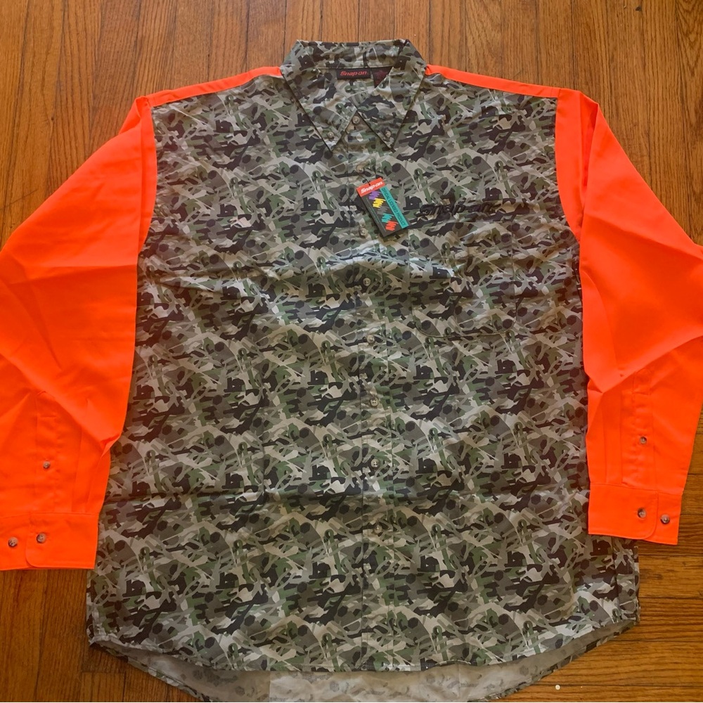 Snap-On Hunting Shirt Mens XL Camo Button Down High Visibility Orange New